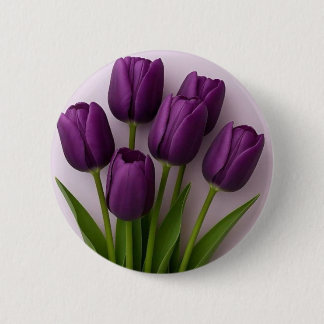 Purple tulip brooch 6 cm round badge