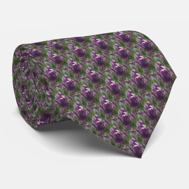 Purple Tulip Floral Nature Pattern  Tie (Rolled)