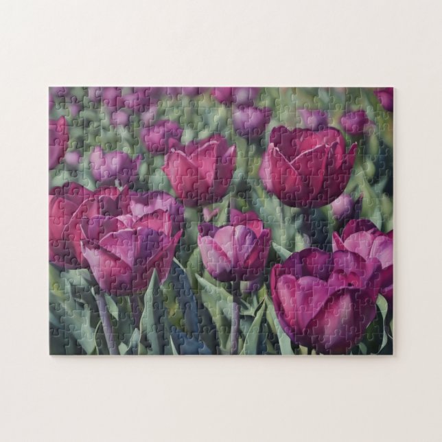 Purple Tulip Flower Garden Art Puzzle (Horizontal)