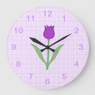Purple Tulip Flower. Large Clock