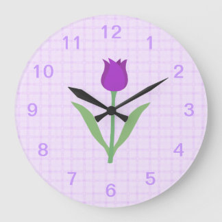 Purple Tulip Flower. Large Clock