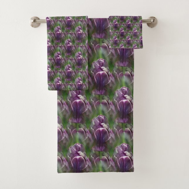 Purple Tulip Flower Nature Pattern   Bath Towel Set (Insitu)