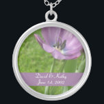 Purple Tulip Flower Necklace<br><div class="desc">This is a Purple Tulip. Makes a great gift for a loved one. Names and Date can be changed to your own. Just enter them in the text boxes to the right.</div>