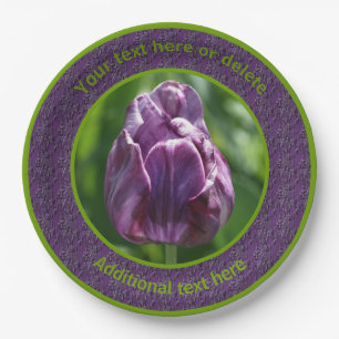 Purple Tulip Flower Personalised Party Paper Plate