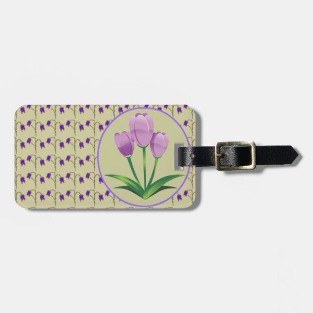 Purple tulip flower vintage pattern cute luggage tag (Front Horizontal)