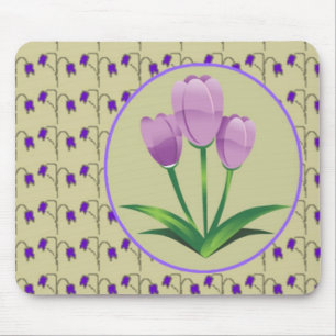 Purple tulip flower vintage pattern cute mouse pad