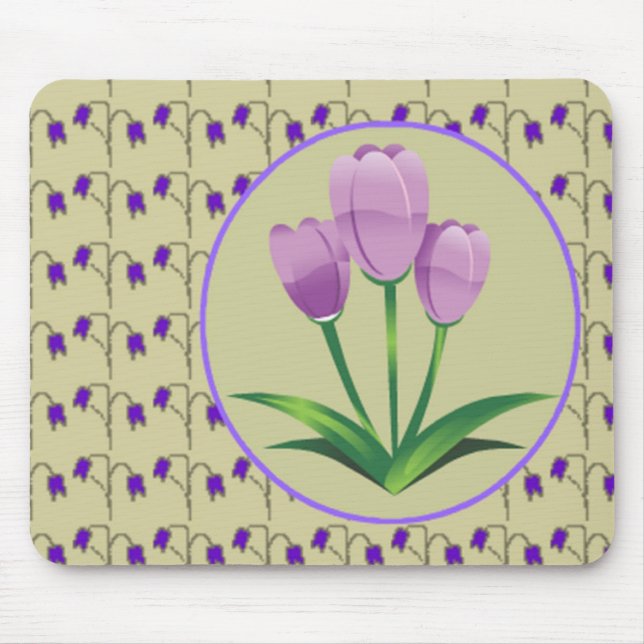 Purple tulip flower vintage pattern cute mouse pad (Front)