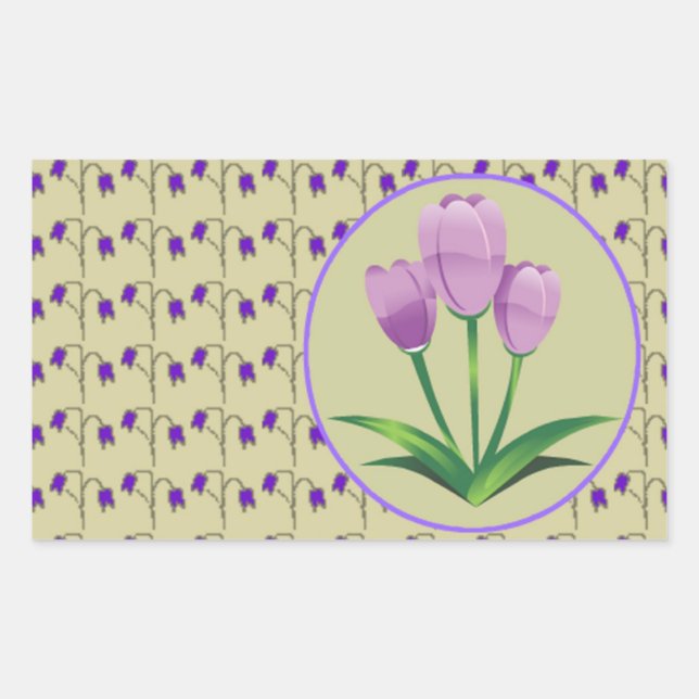 Purple tulip flower vintage pattern cute rectangular sticker (Front)