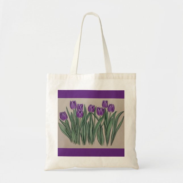 Purple Tulip Flowers Watercolor Tote Bag (Front)