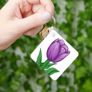 Purple Tulip Monogram Backside Key Ring