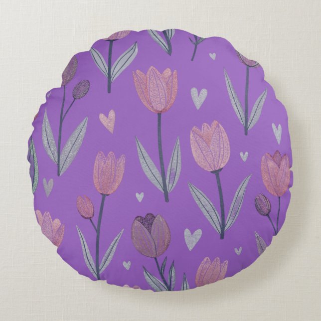 Purple Tulip Round Pillow (Front)