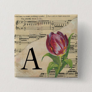 Purple Tulip Sheet Music Monogram Initial A 15 Cm Square Badge