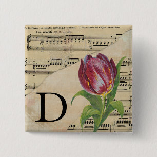 Purple Tulip Sheet Music Monogram Initial D 15 Cm Square Badge