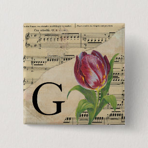 Purple Tulip Sheet Music Monogram Initial G 15 Cm Square Badge