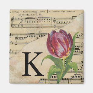 Purple Tulip Sheet Music Monogram Initial K Magnet