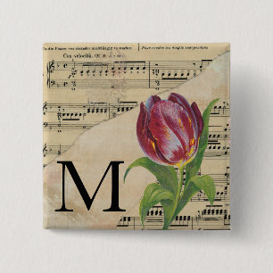 Purple Tulip Sheet Music Monogram Initial M 15 Cm Square Badge