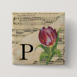 Purple Tulip Sheet Music Monogram Initial P 15 Cm Square Badge