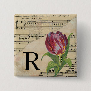 Purple Tulip Sheet Music Monogram Initial R 15 Cm Square Badge