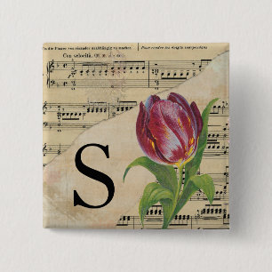 Purple Tulip Sheet Music Monogram Initial S 15 Cm Square Badge