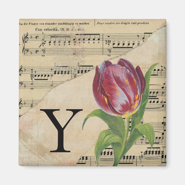 Purple Tulip Sheet Music Monogram Initial Y Magnet (Front)