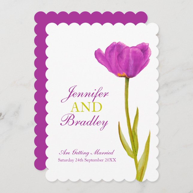 Purple tulip watercolor art spring wedding invitation (Front/Back)
