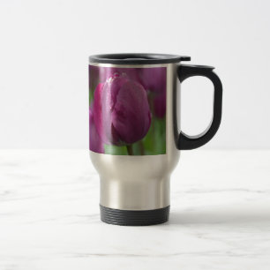 Purple Tulip with water drops Travel Mug
