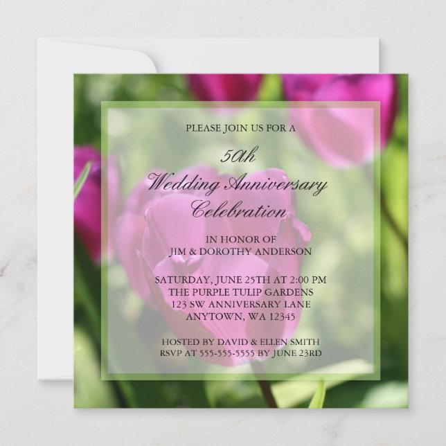Purple Tulips 50th Wedding Anniversary Invitations (Front)