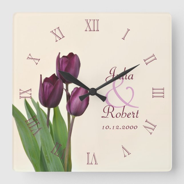 Purple tulips anniversary square wall clock (Front)