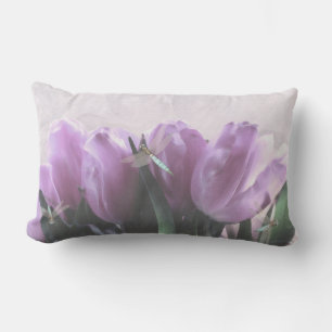 Purple Tulips Aqua Dragonflies Lumbar Cushions