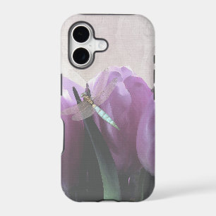 Purple Tulips Aqua Dragonfly