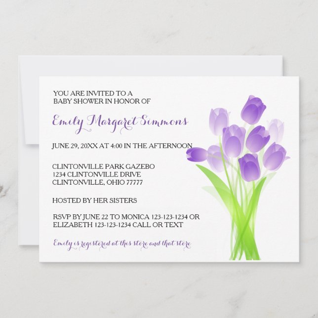 Purple Tulips - BABY Shower Invitation (Front)
