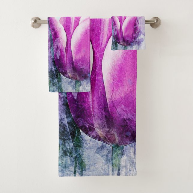 Purple Tulips Bath Towel Set (Insitu)