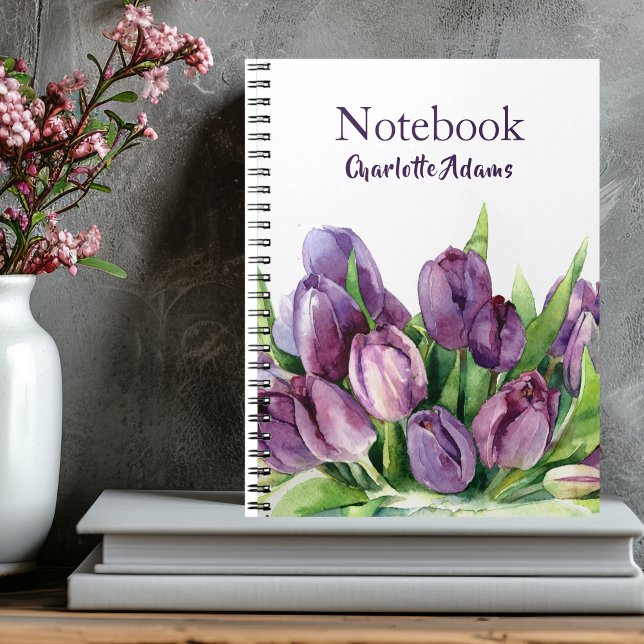 Purple Tulips Floral Customized Name Journal/ Spiral Notebook (Creator Uploaded)