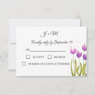 Purple Tulips Floral flowers Spring Wedding RSVP Card