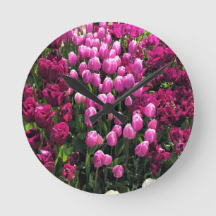 Purple Tulips Garden Bed Round Clock