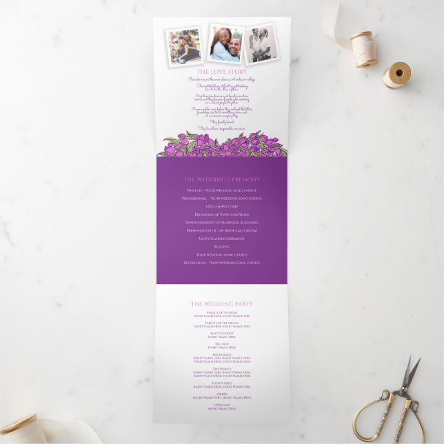 Purple tulips heart art story dedication wedding T Tri-Fold Programme (Inside)