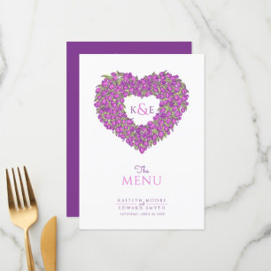 Purple tulips heart wreath monogram wedding menu