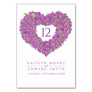 Purple tulips monogram wedding custom table number