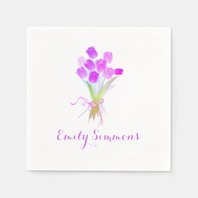Purple Tulips & Name - Cocktail Napkin (Front)