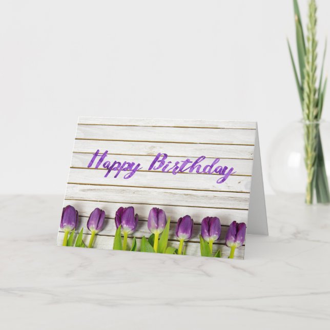 purple tulips on wood card (Front)