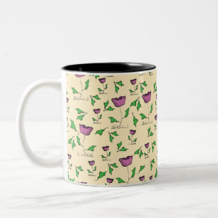Purple tulips on yellow background Two-Tone coffee mug