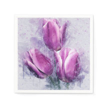 Purple Tulips Paper Napkins