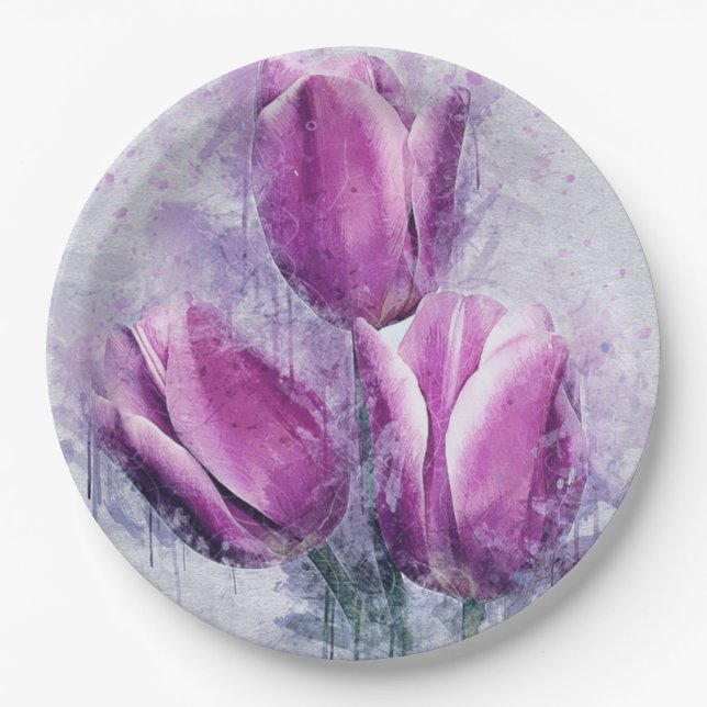 Purple Tulips Paper Plates (Front)