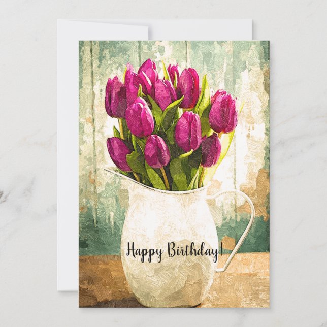 Purple Tulips, Spring Bouquet Birthday Art (Front)