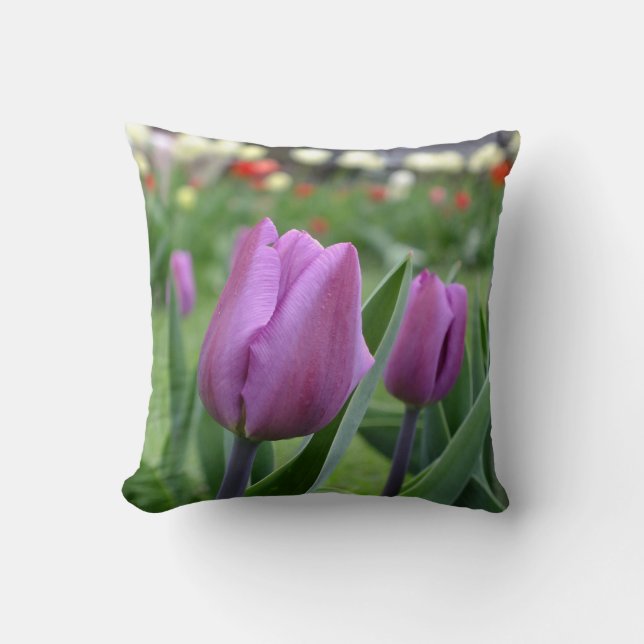 Purple Tulips Throw Pillow (Front)