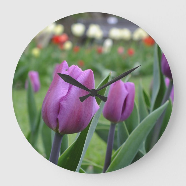Purple Tulips Wall Clock (Front)