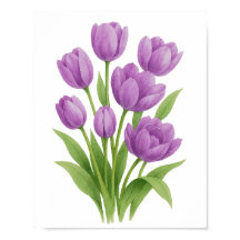 Purple Tulips Watercolor Print - Spring Wall Decor