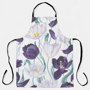 Purple Tulips: White Vintage Realism. Apron