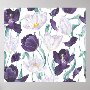 Purple Tulips: White Vintage Realism. Poster