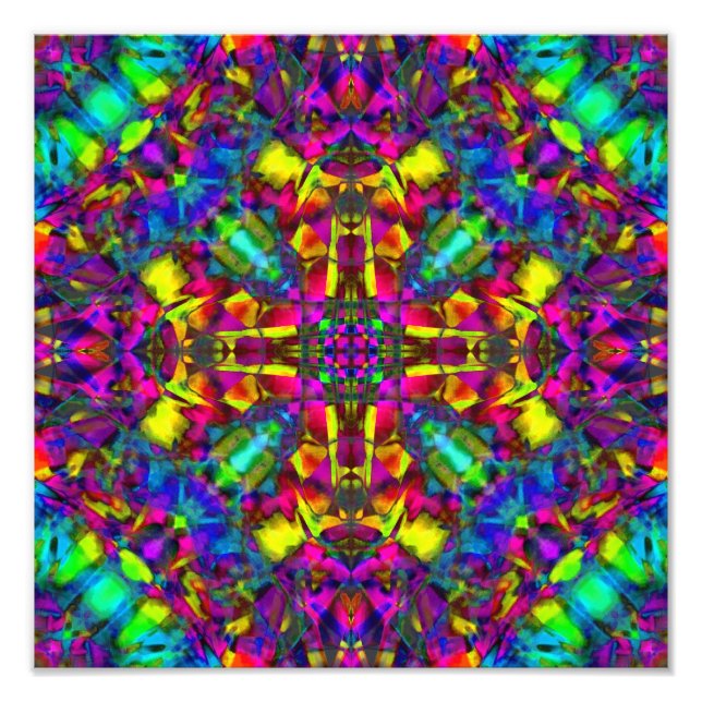 Purple Turquiose and Yellow Mandala Pattern Photo Print (Front)